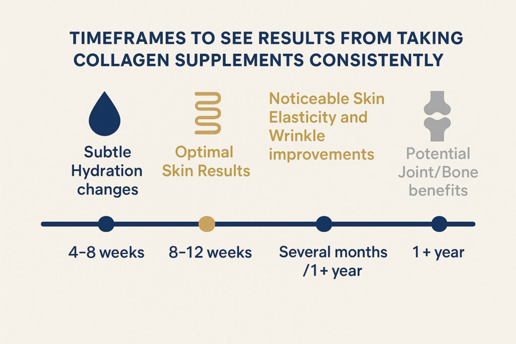 Chart summarizing meta-analysis findings showing moderate positive effects of collagen supplements on skin hydration, elasticity, and wrinkles.