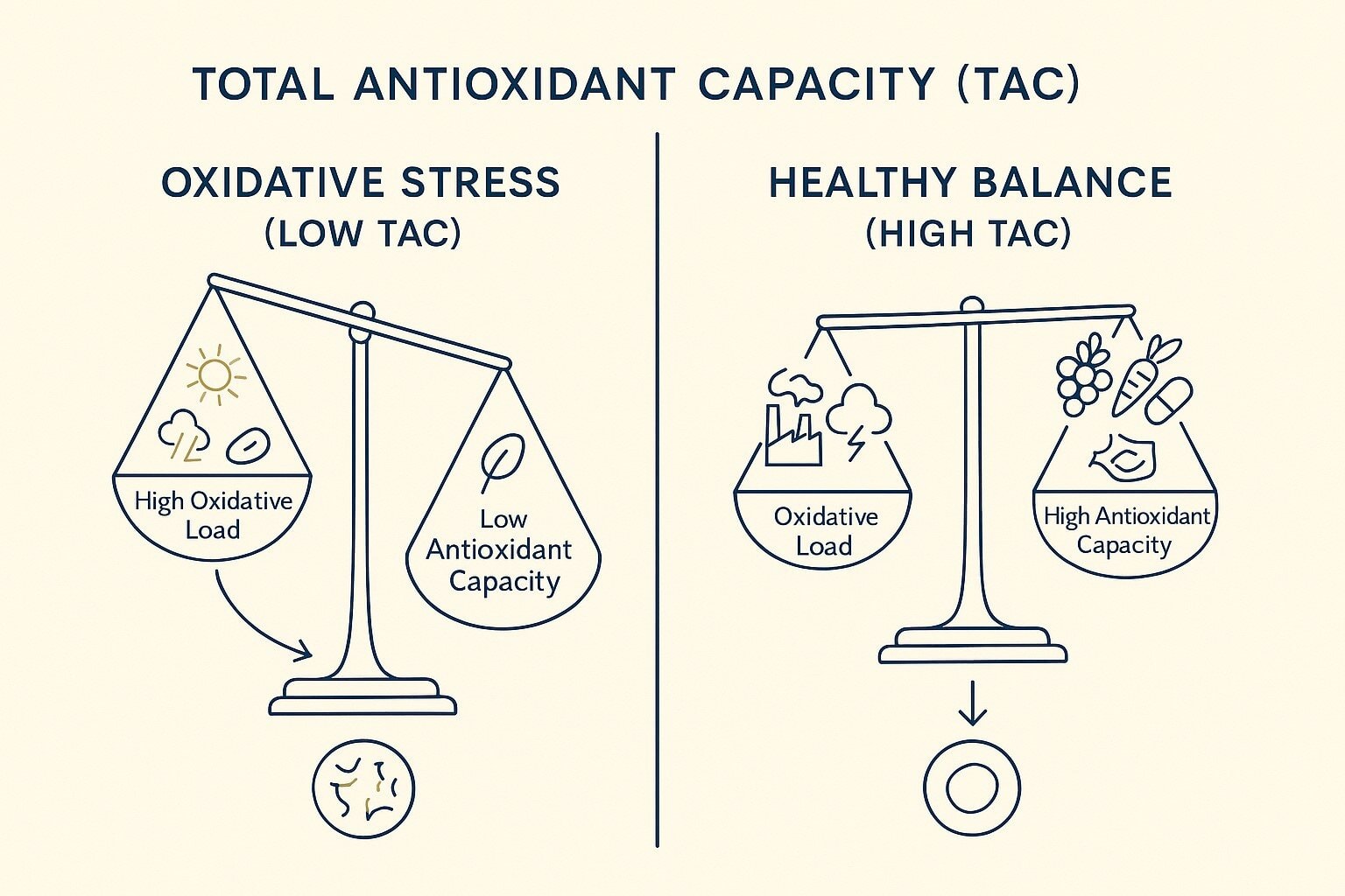 A diagram illsutrating the implications of diet and environmental conditions on Total Antioxidants Capacity