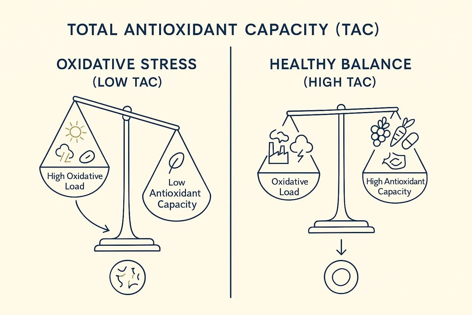 A diagram illsutrating the implications of diet and environmental conditions on Total Antioxidants Capacity