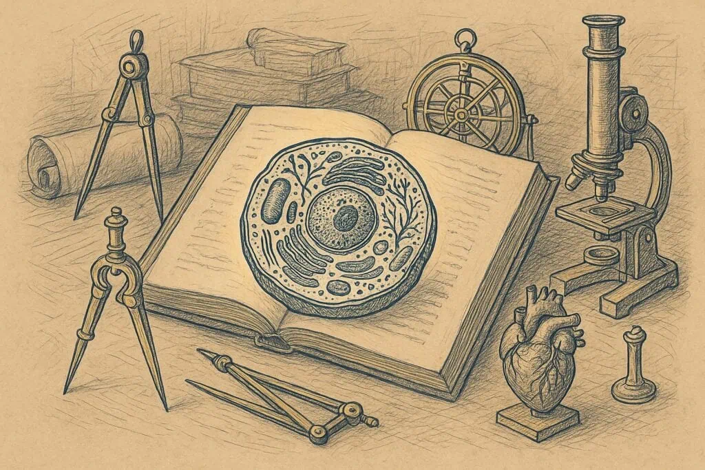 Beautiful da vinci style illustration of cellular renewal