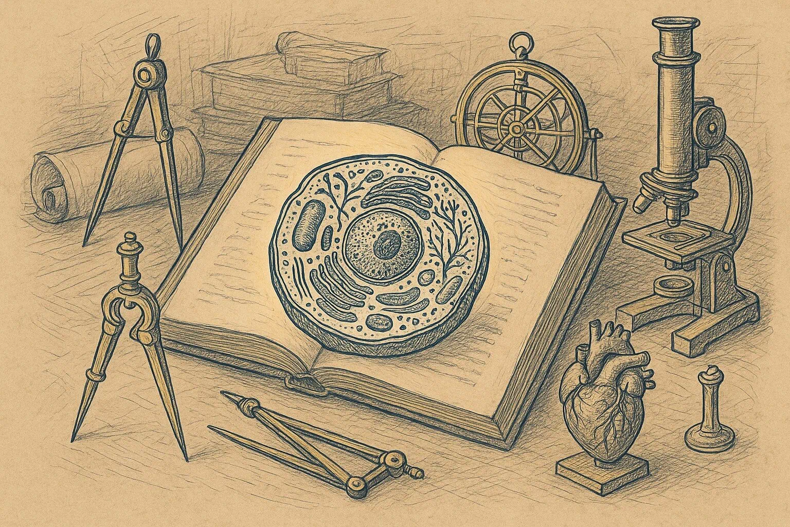 Beautiful da vinci style illustration of cellular renewal
