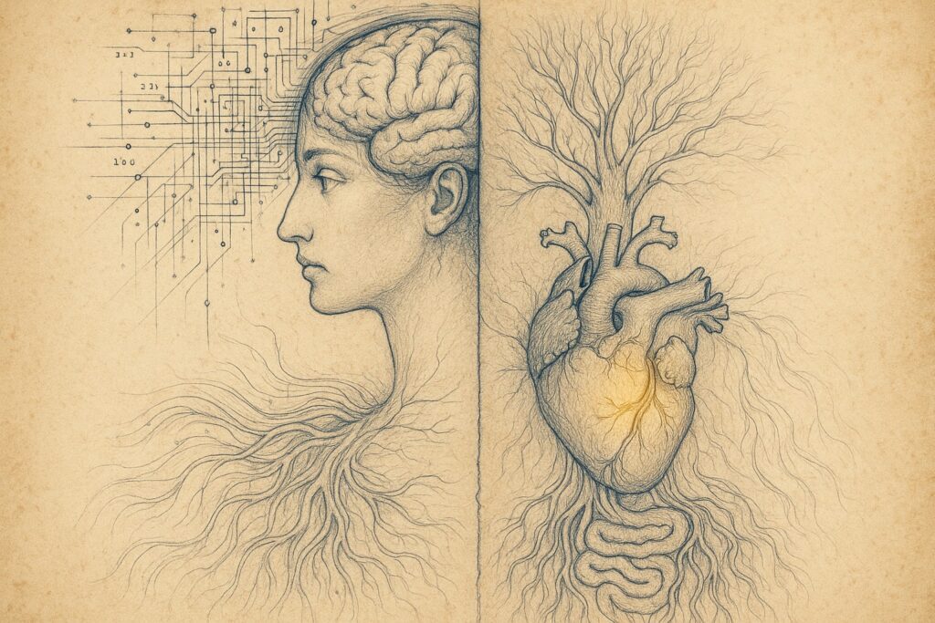 beautiful da vinci style illustration connecting heart and soul