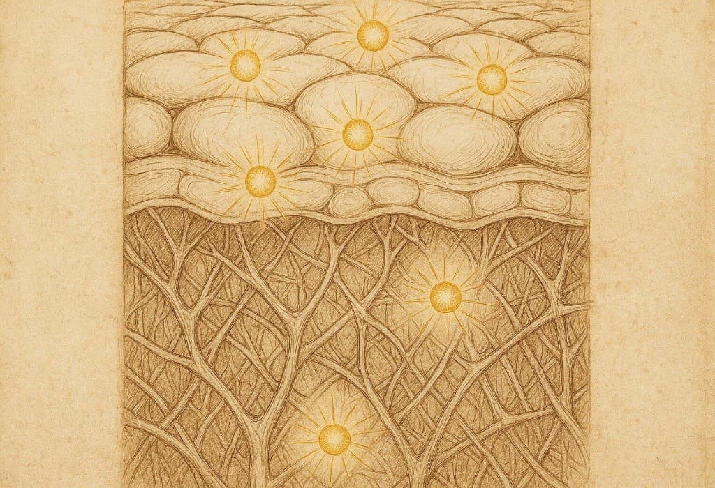 Da vinci style art illustration showing skin layers