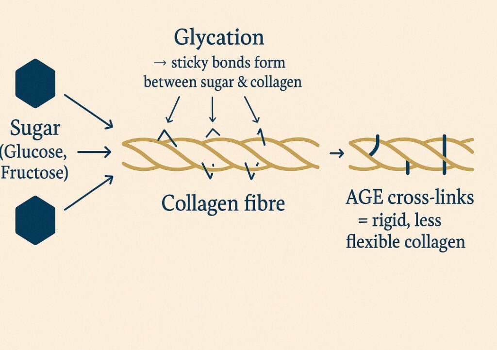 How Glycation can promote irreversible collagen cross links (AGEs)